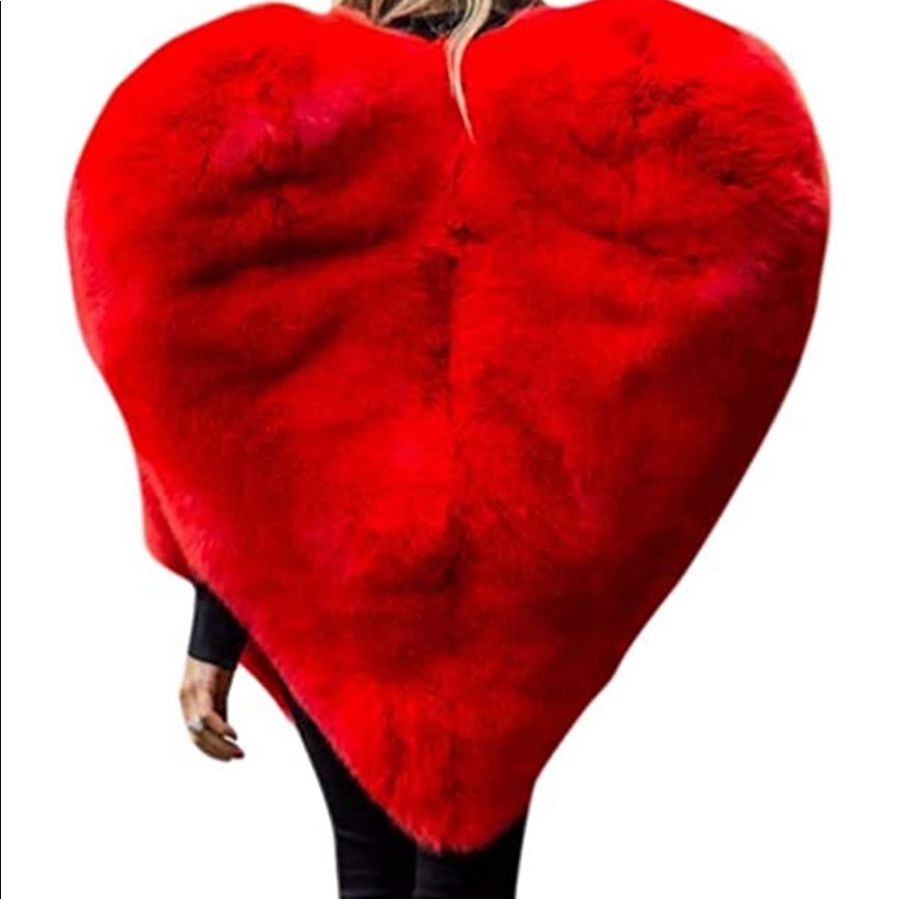 Faux fur heart coat in red
